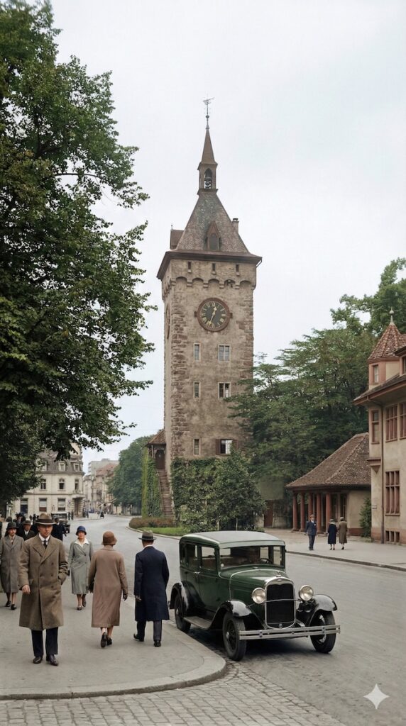 KI-Rekonstruktion beim Basler St. Johanns-Tor um 1930